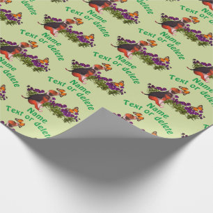 Beagle Puppy Butterflies Flowers Personalized Wrapping Paper