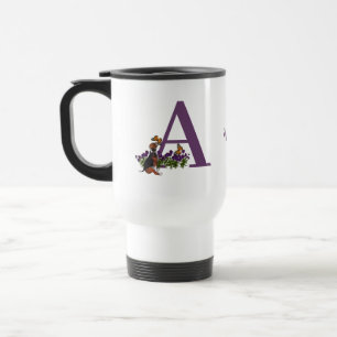 Beagle Puppy Butterflies Monogram Initial A Name Travel Mug