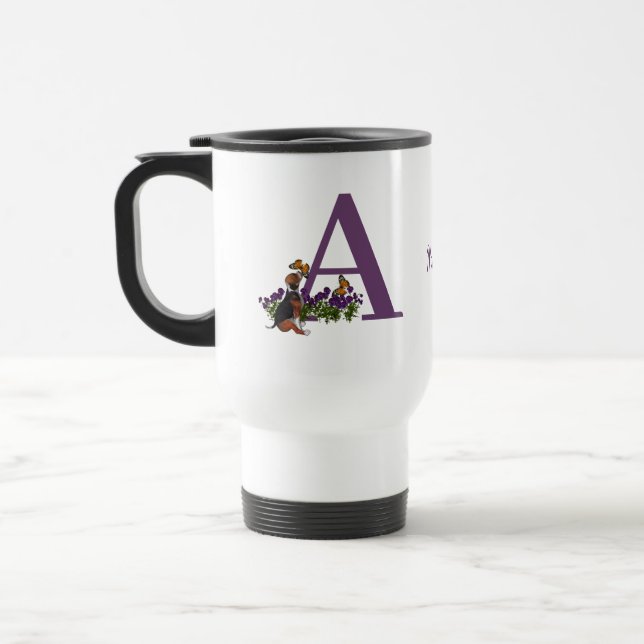 Beagle Puppy Butterflies Monogram Initial A Name   Travel Mug (Left)
