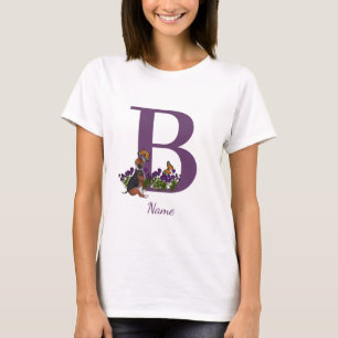 Beagle Puppy Butterflies Monogram Initial B Name T-Shirt