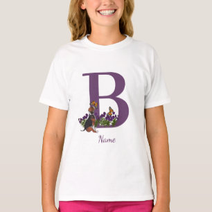 Beagle Puppy Butterflies Monogram Initial B Name  T-Shirt