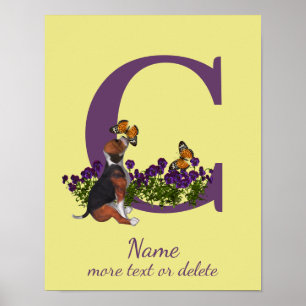 Beagle Puppy Butterflies Monogram Initial C Name Poster