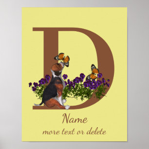 Beagle Puppy Butterflies Monogram Initial D Name Poster