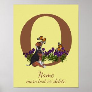 Beagle Puppy Butterflies Monogram Initial O Name  Poster