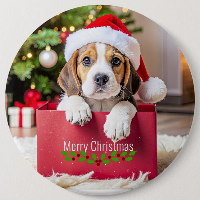 Beagle Puppy Christmas Design, 6 Cm Round Badge (Front)