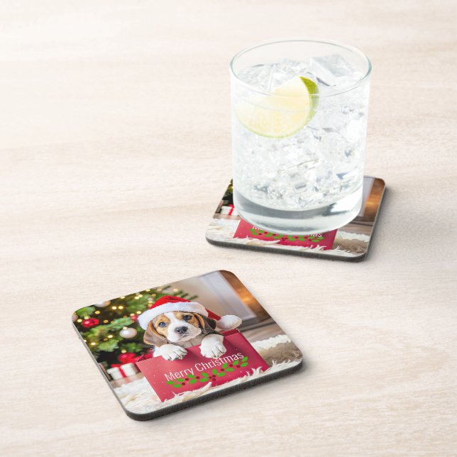 Beagle Puppy Christmas Design, Coaster (Right Side)