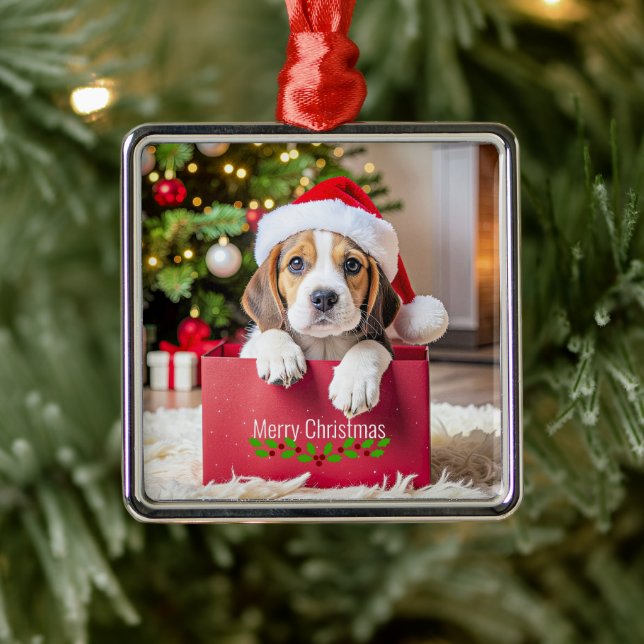 Beagle Puppy Christmas Design, Metal Tree Decoration (Tree)