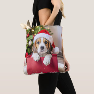 Beagle Puppy Christmas Design, Tote Bag