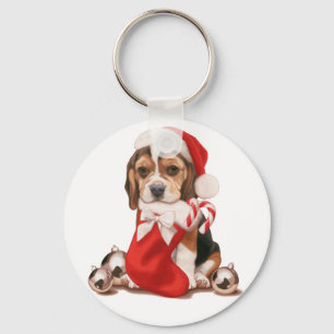 Beagle Puppy Christmas Key Ring
