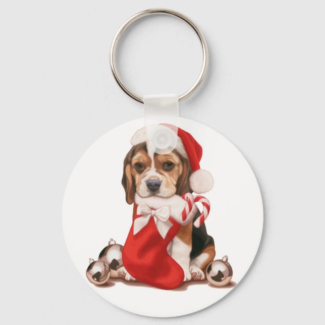Beagle Puppy Christmas Key Ring (Front)