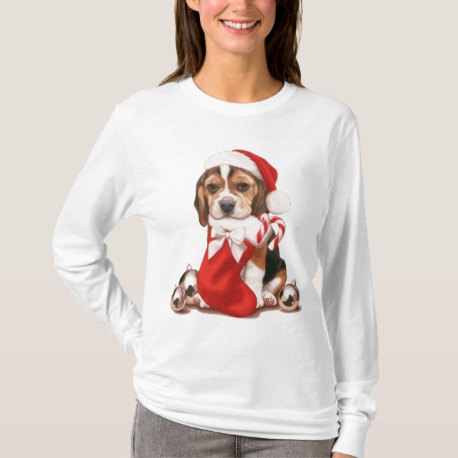 Beagle Puppy Christmas T-Shirt (Front)
