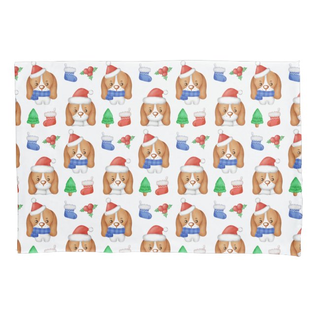 Beagle Puppy Cute Dog Santa Festive Christmas  Pillowcase (Front)
