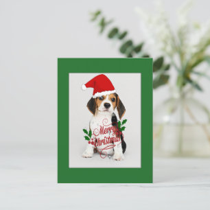 Beagle Puppy in Santa Hat - Merry Christmas Postcard