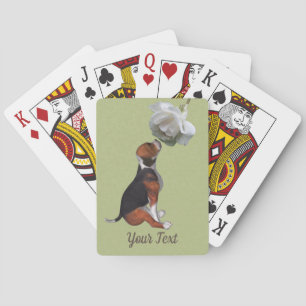 Beagle Puppy Smelling White Rose Playing Cards
