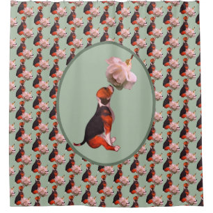 Beagle Puppy White Rose Shower Curtain