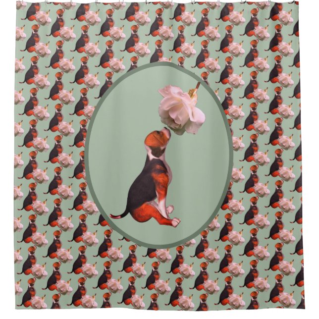 Beagle Puppy White Rose  Shower Curtain (Front)