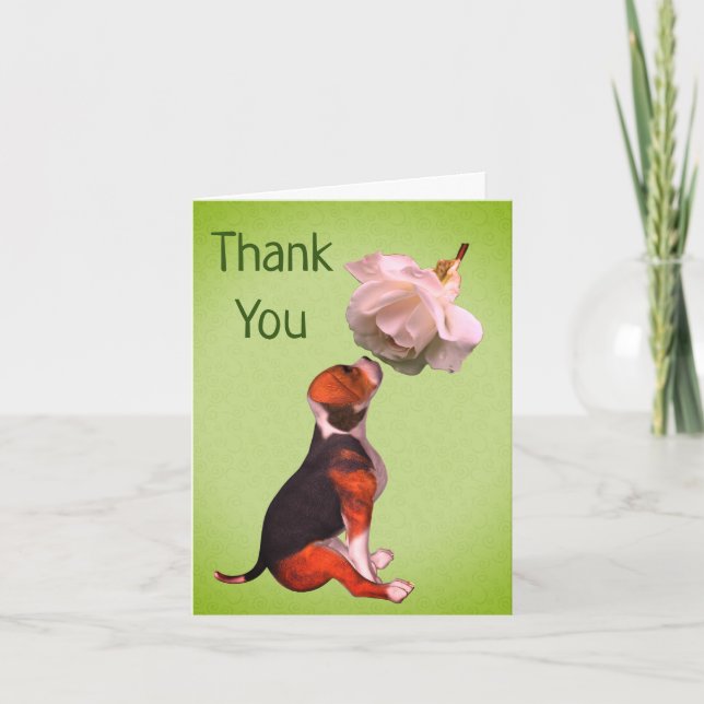 Beagle Puppy White Rose Thank You Card (Front)