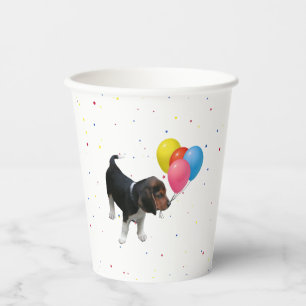 Beagle Puppy With Balloons Paper Cups