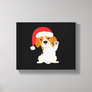 Beagle puppy with Santa's hat for dog lovers Overs Canvas Print