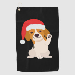 Beagle puppy with Santa's hat for dog lovers Overs Golf Towel