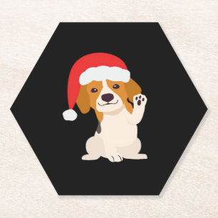 Beagle puppy with Santa's hat for dog lovers Overs Paper Coaster