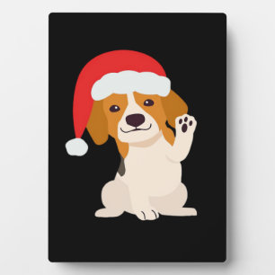 Beagle puppy with Santa's hat for dog lovers Overs Plaque