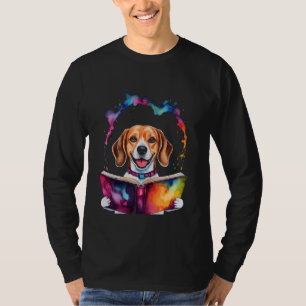 Beagle Reading Book Dog Funny Animal Art Print Gra T-Shirt