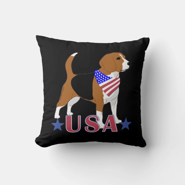Beagle Red White Blue USA Patriotic Black Cushion (Front)