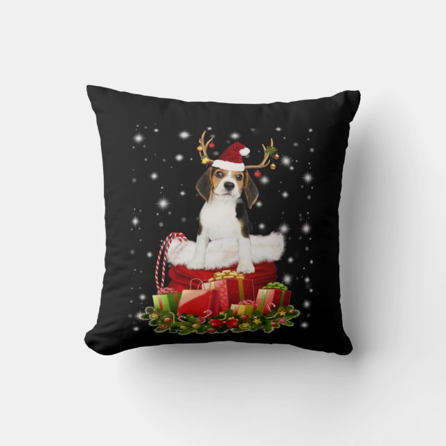 Beagle Reindeer Pressent Christmas Gift Cushion (Front)