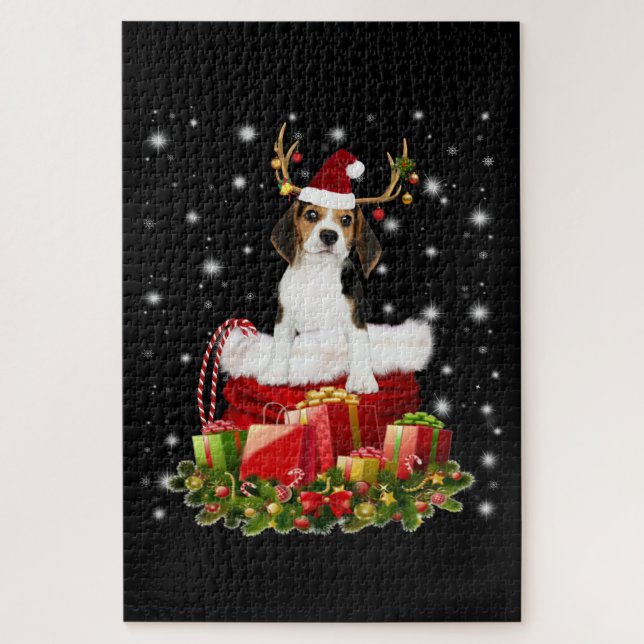 Beagle Reindeer Pressent Christmas Gift Jigsaw Puzzle (Vertical)