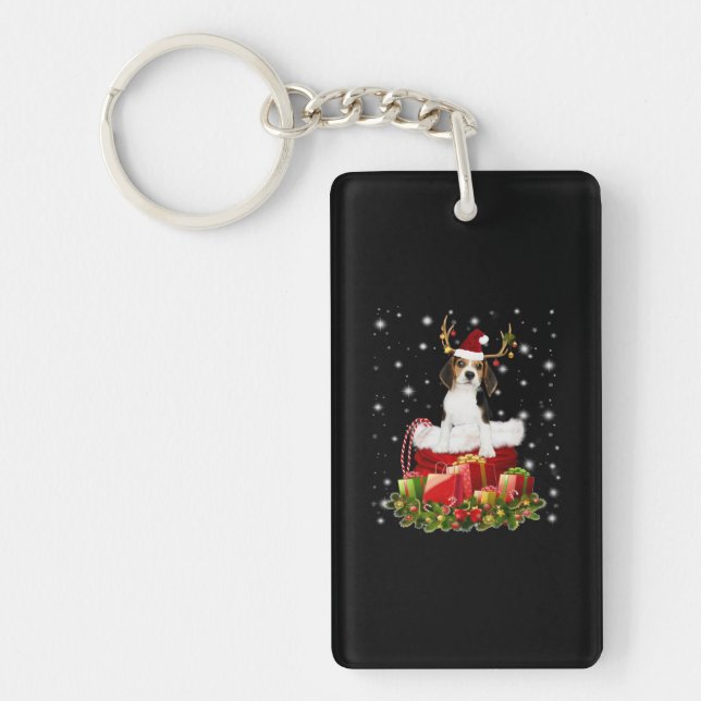 Beagle Reindeer Pressent Christmas Gift Key Ring (Front)