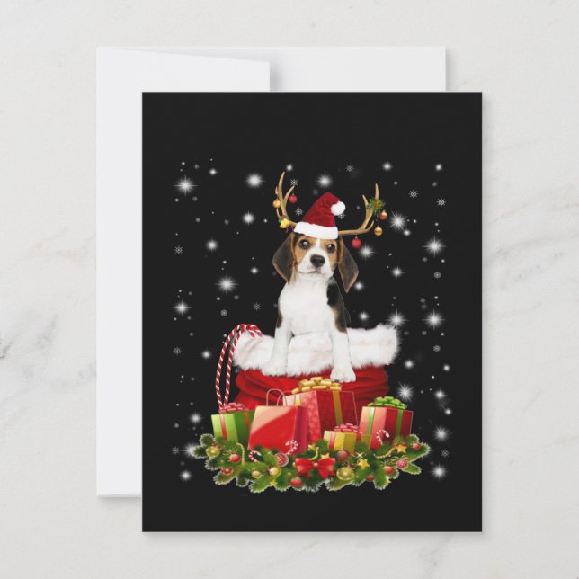 Beagle Reindeer Pressent Christmas Gift Thank You Card (Front)