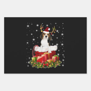 Beagle Reindeer Pressent Christmas Gift Wrapping Paper Sheet