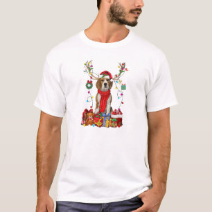 Beagle Reindeer Santa Christmas Colour Lights T-Shirt