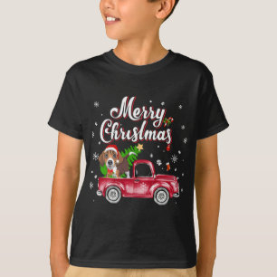 Beagle Retriever Rides Red Truck Christmas Pajama T-Shirt