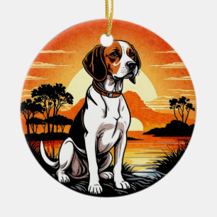 Beagle Retro Sunset Dog Lover Ceramic Tree Decoration