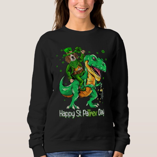 Beagle Riding Dinosaur Patricks Day Shamrock Sweatshirt (Front)