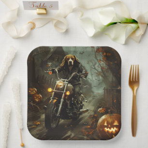 Beagle Riding Motorcycle Halloween Scary  Paper Plate