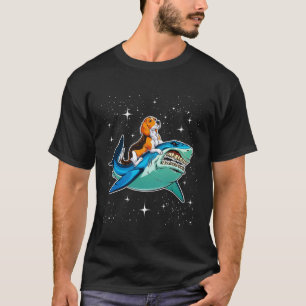 Beagle Riding Shark Jawsome Dog   Space Galaxy T-Shirt