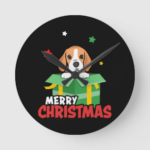 Beagle Santa Dog Lovers Merry Christmas Xmas  Round Clock