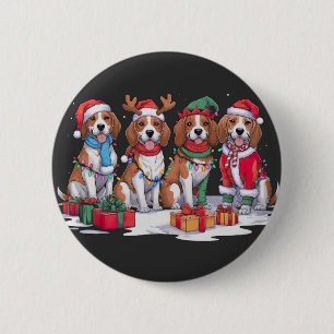 Beagle Santa hat antlers elf Christmas lights 6 Cm Round Badge