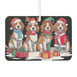 Beagle Santa hat antlers elf Christmas lights Car Air Freshener