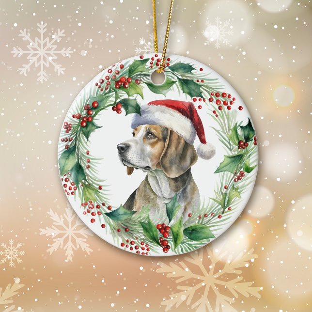  Beagle Santa Hat Holly Wreath Christmas Ceramic Tree Decoration (Creator Uploaded)