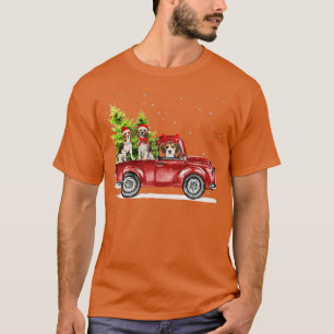 Beagle Santa Reindeer Red Truck Snow Christmas Tre T-Shirt