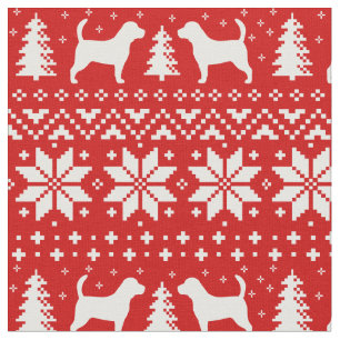 Beagle Silhouettes Christmas Pattern Red Fabric