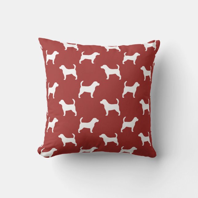 Beagle Silhouettes Pattern Red Cushion (Front)