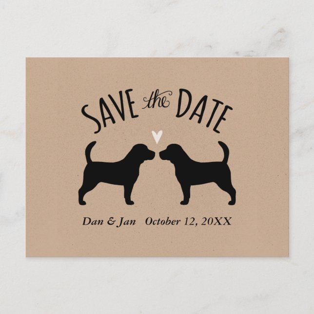 Beagle Silhouettes Wedding Save the Date Announcement Postcard (Front)