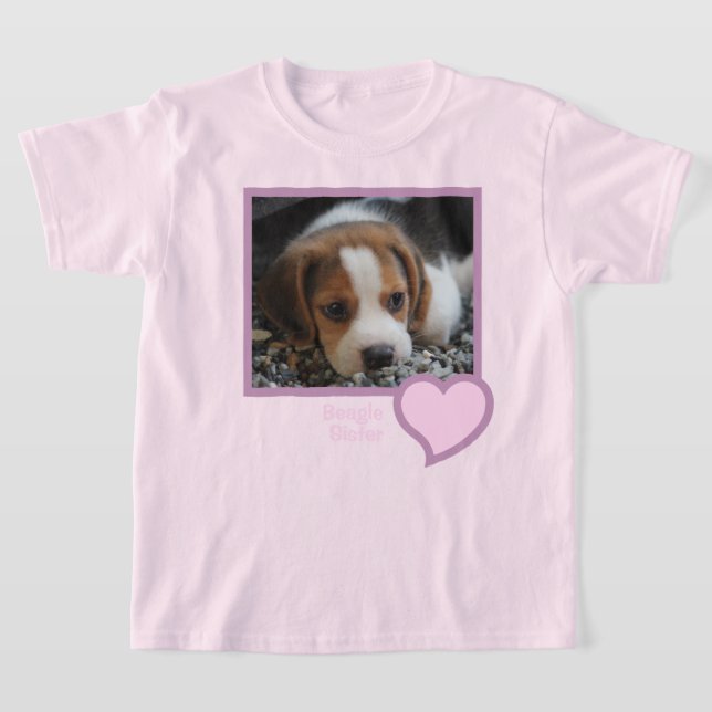Beagle Sister Text Pet Dog Family Photo  T-Shirt (Laydown)