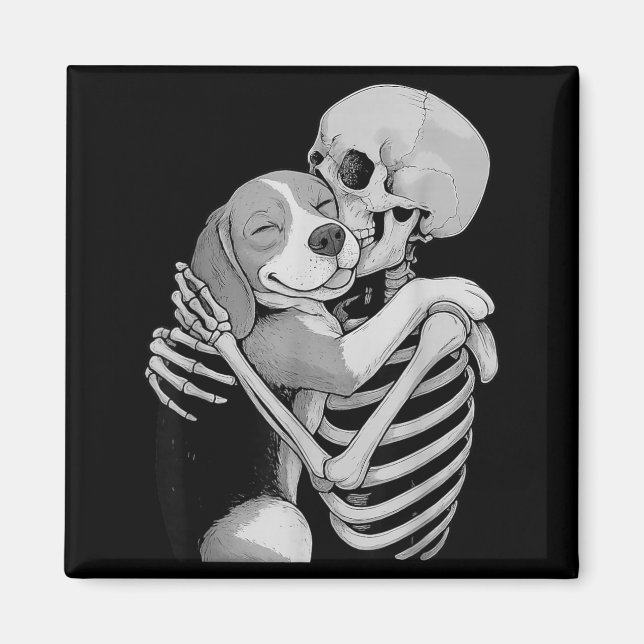 Beagle Skeleton Hug Halloween Dog Lover Magnet (Front)