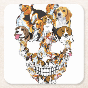 Beagle Skull Dog Lovers Horror Funny Halloween Square Paper Coaster